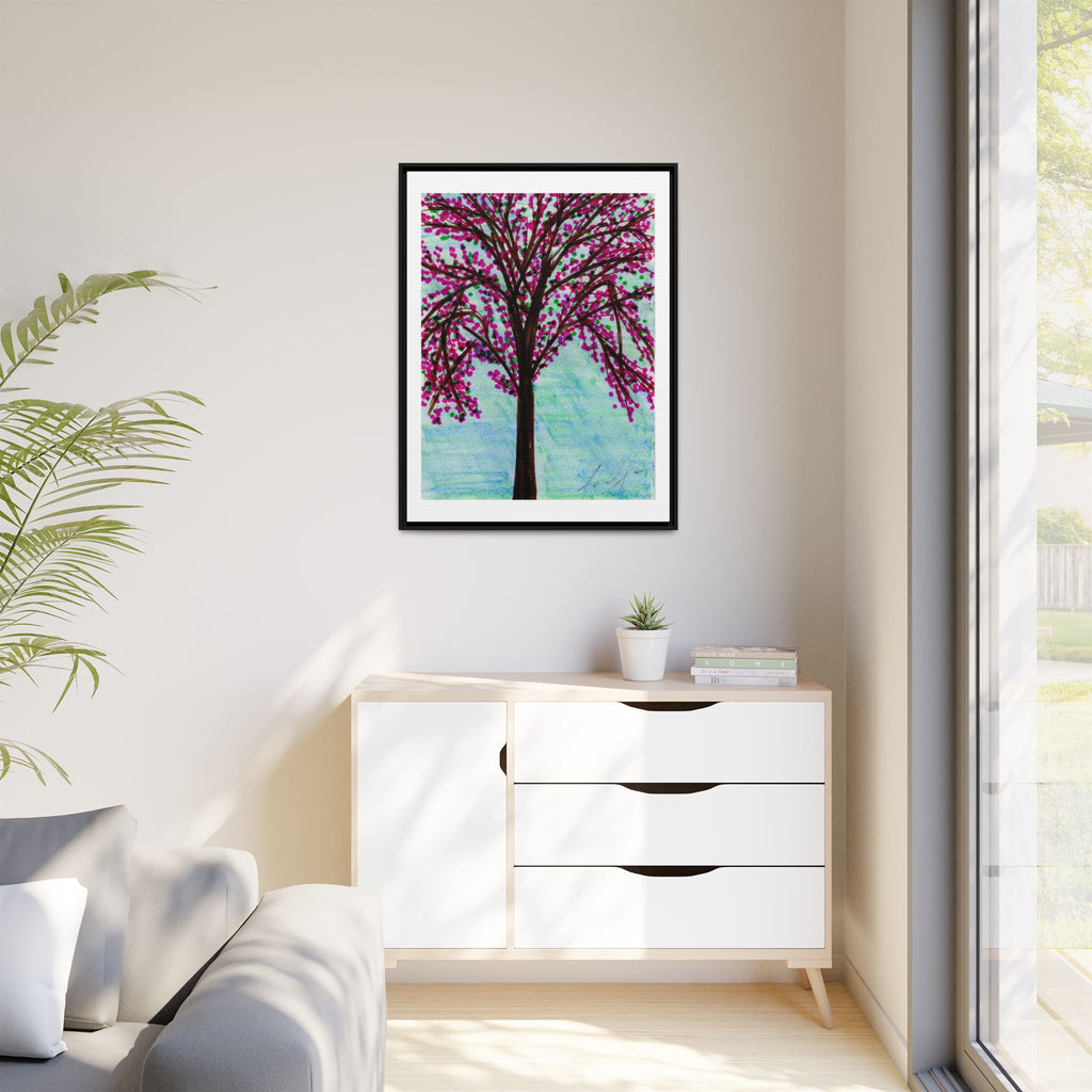 Pink Blossom — Framed Matte Canvas Print — Floral Tree Wall Art