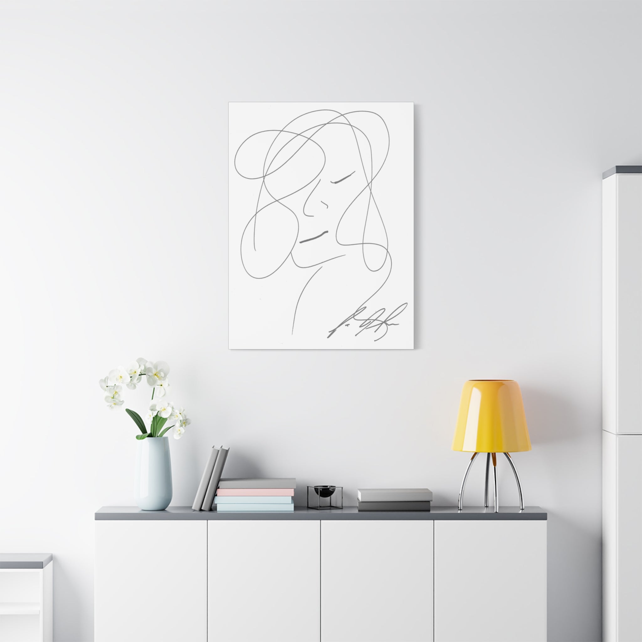 In Her Silence — Matte Canvas Print — Feminine Line Art Wall Art