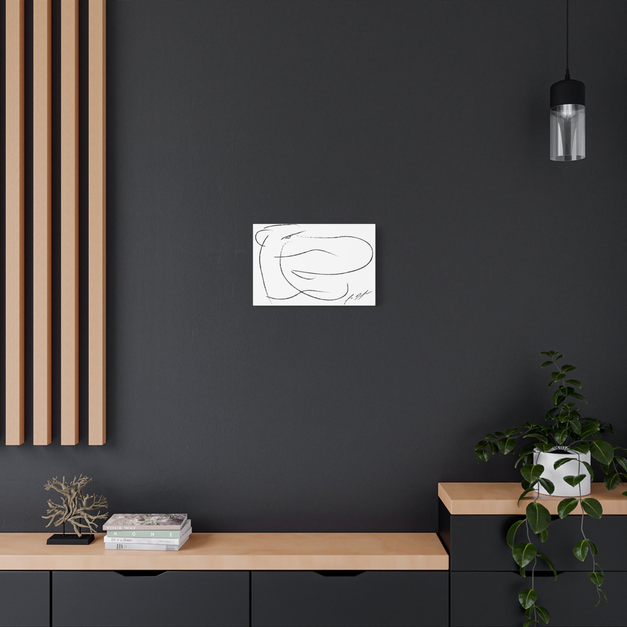 Minimalist Abstract Line Art Canvas — Black & White Stretched Matte
