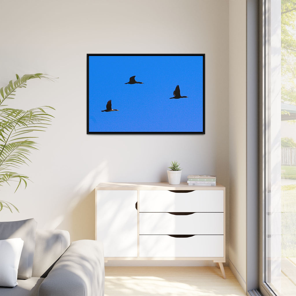 Open Skies — Framed Matte Canvas Print — Blue Sky Bird Photography Wall Art