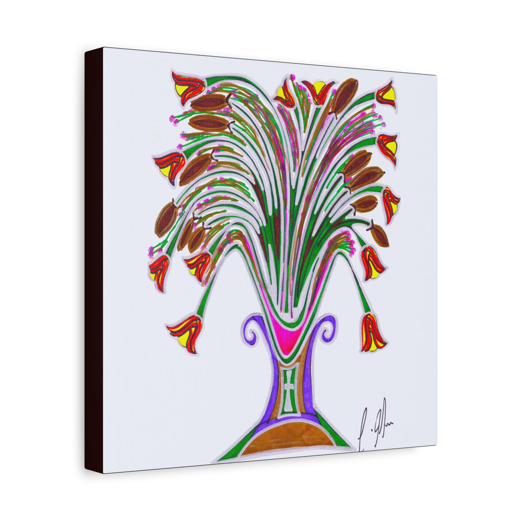 Botanical Burst Canvas Print — Colorful Floral Vase Wall Art