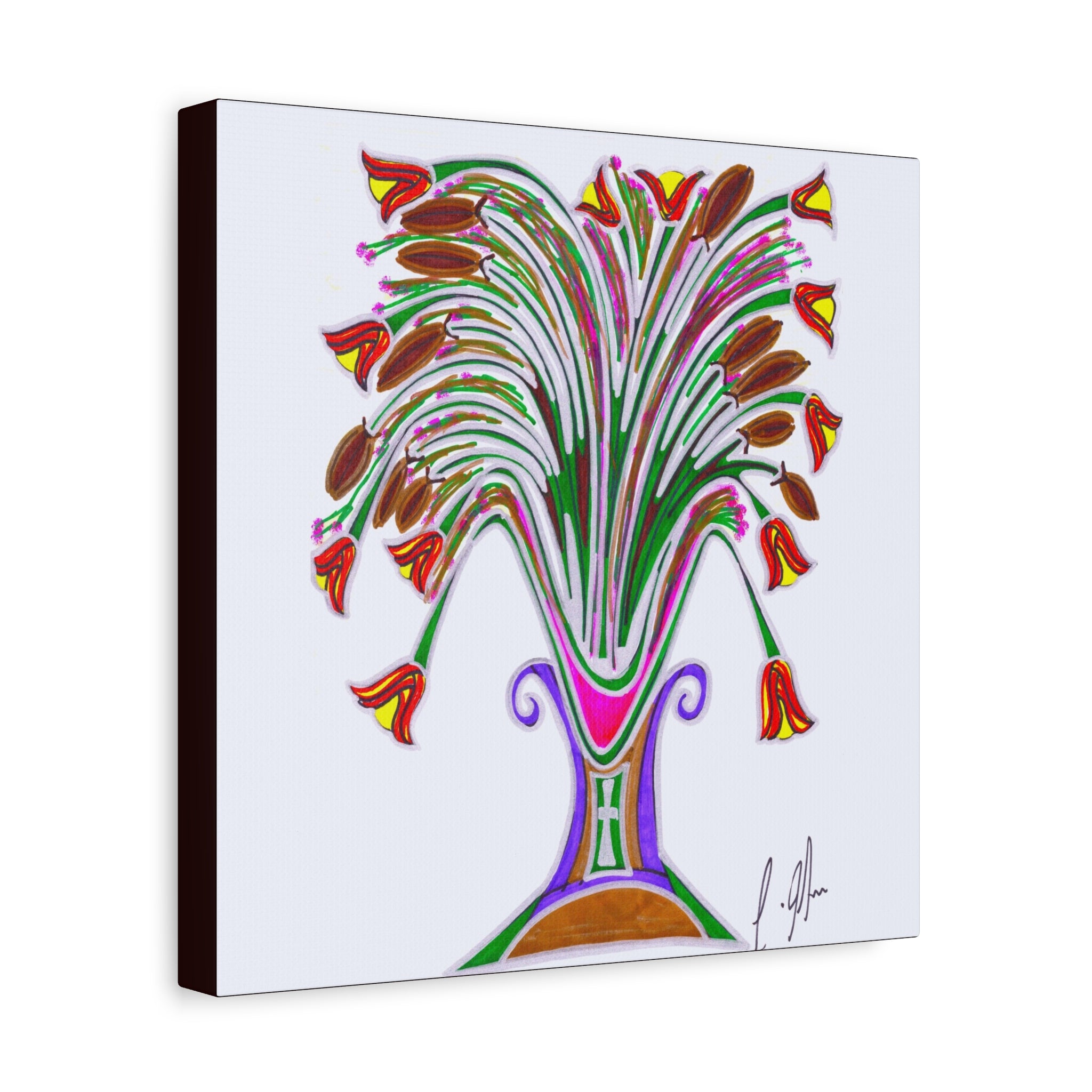 Botanical Burst Canvas Print — Colorful Floral Vase Wall Art
