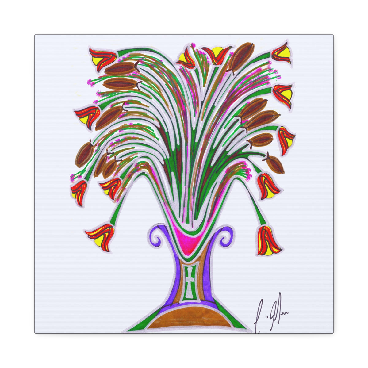 Botanical Burst Canvas Print — Colorful Floral Vase Wall Art