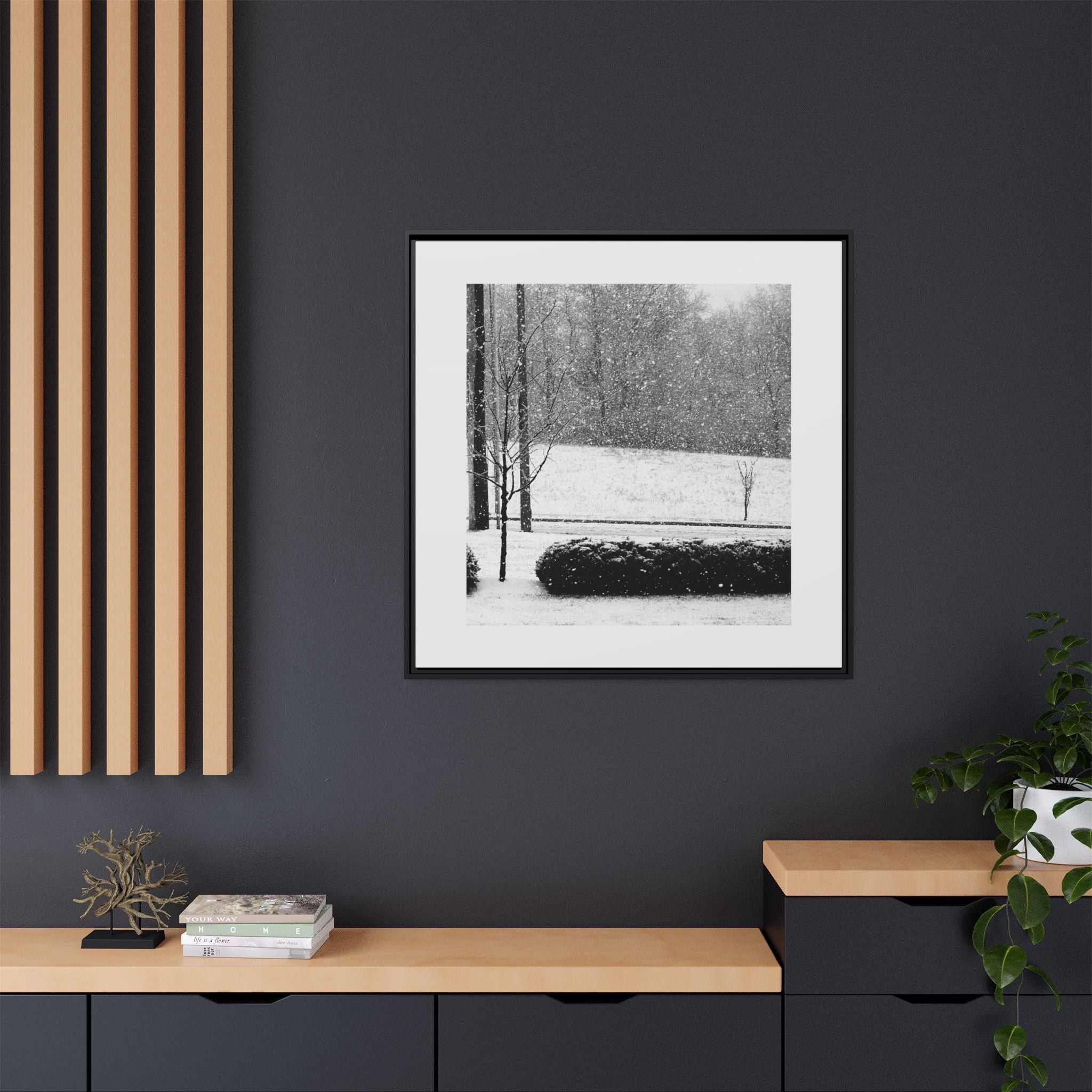 Snowing in the Park — Framed Matte Canvas Print — Winter Landscape Photography Wall Art