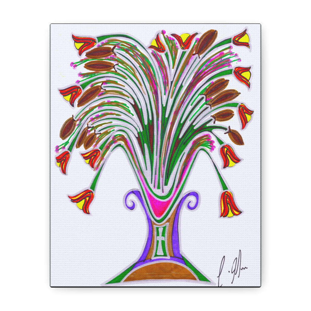 Wild Blooms in Painted Vase — Abstract Floral Matte Canvas Print — Stretched Wall Art (1.25" Depth)
