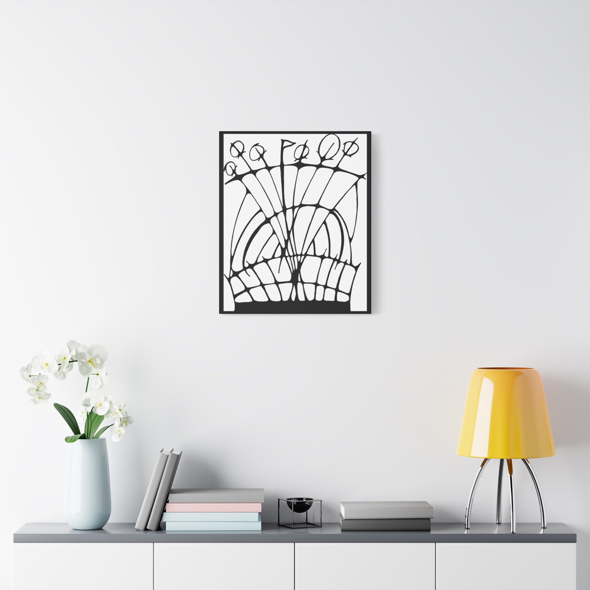 Abstract Black & White Floral Canvas Wall Art — Modern Stretched Matte Print