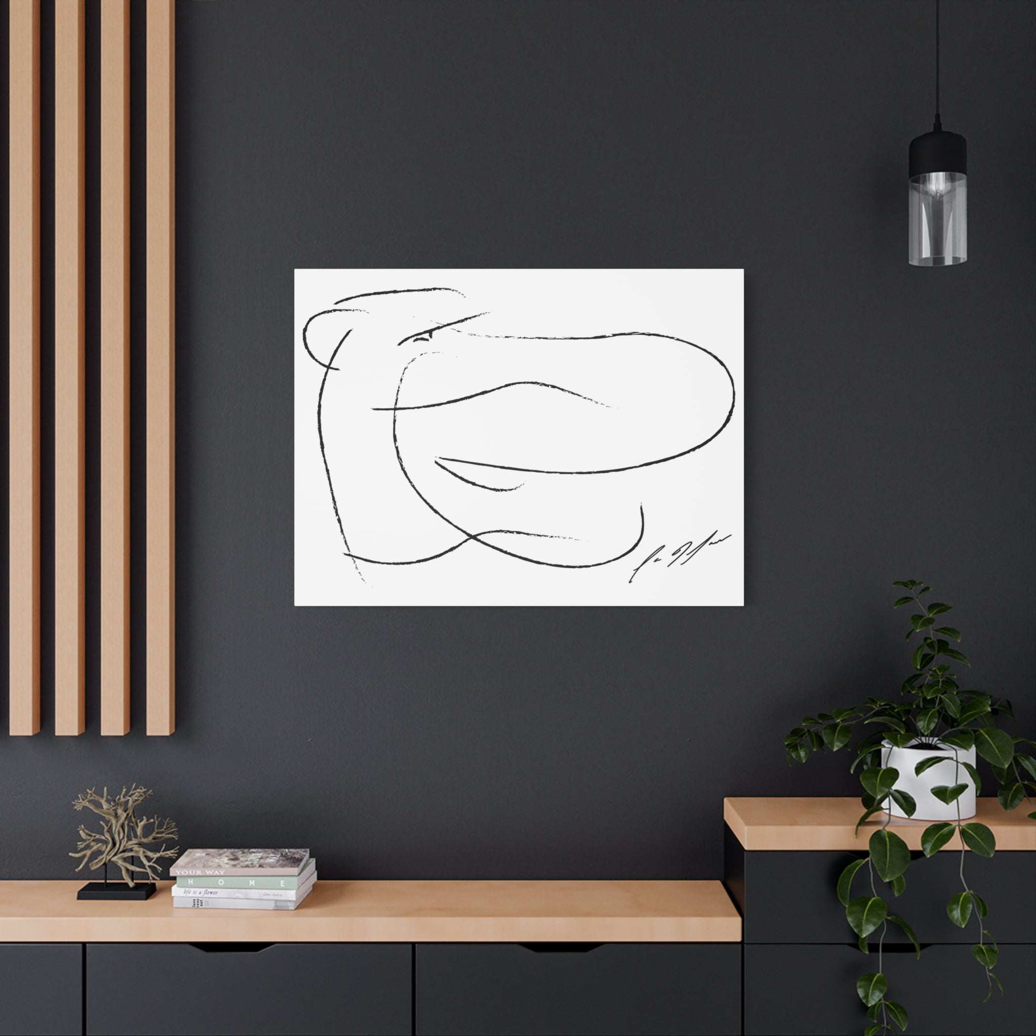 Minimalist Abstract Line Art Canvas — Black & White Stretched Matte