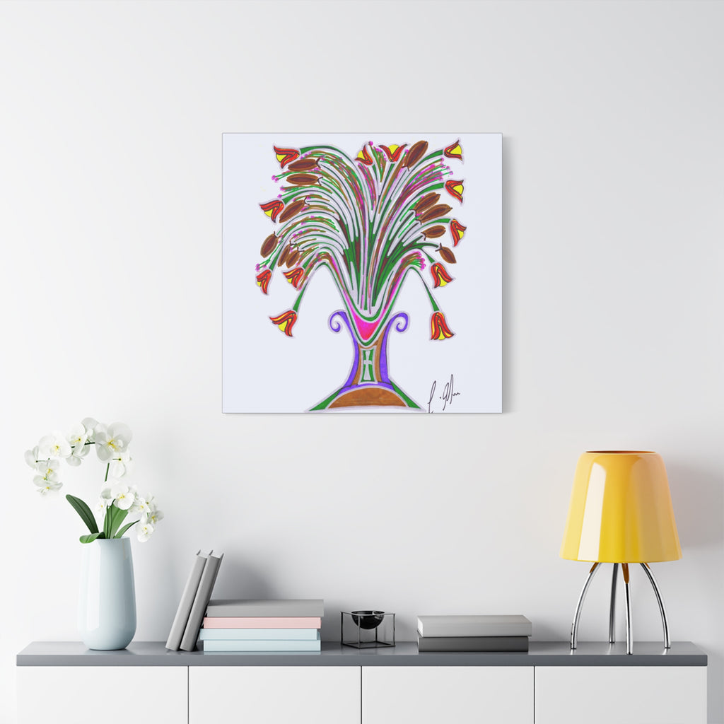 Botanical Burst Canvas Print — Colorful Floral Vase Wall Art
