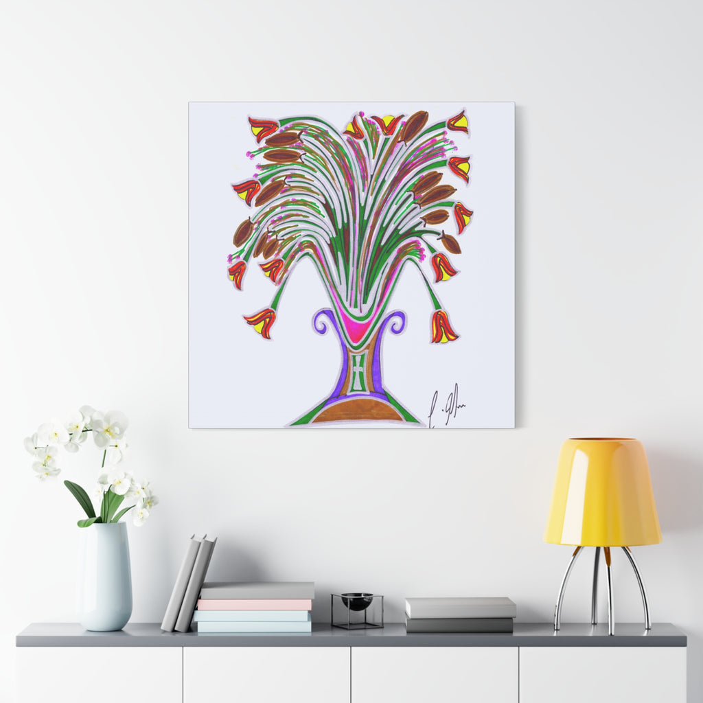 Botanical Burst Canvas Print — Colorful Floral Vase Wall Art