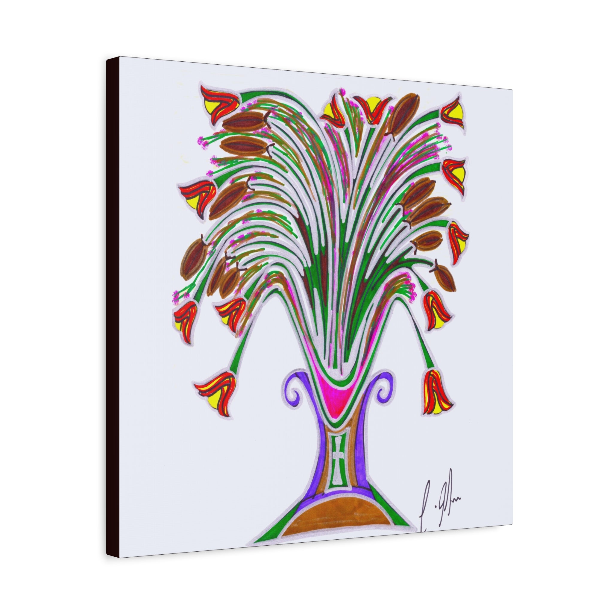 Botanical Burst Canvas Print — Colorful Floral Vase Wall Art