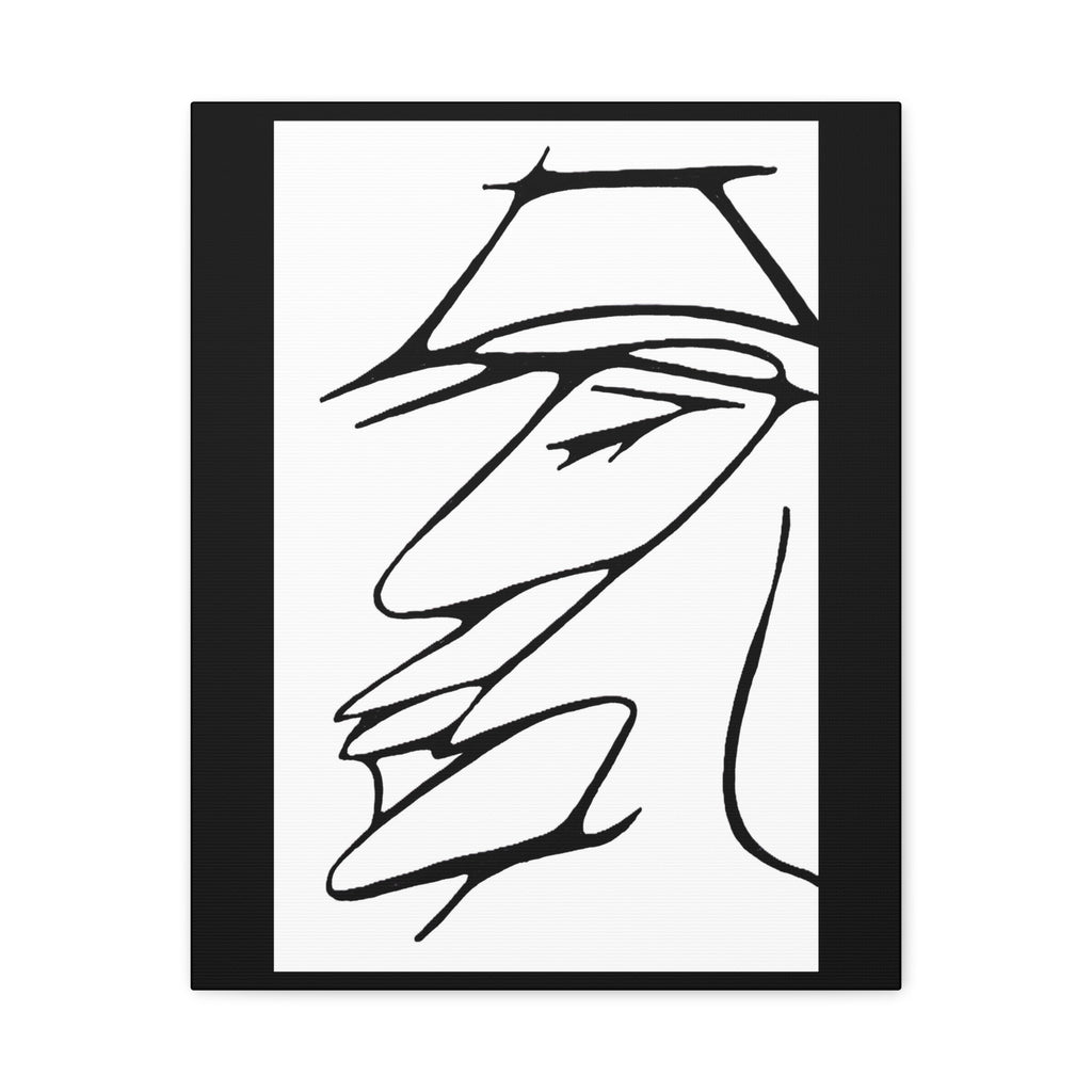 Abstract warrior face framed canvas print — bold black line art profile portrait, angular features, minimalist black and white wall art