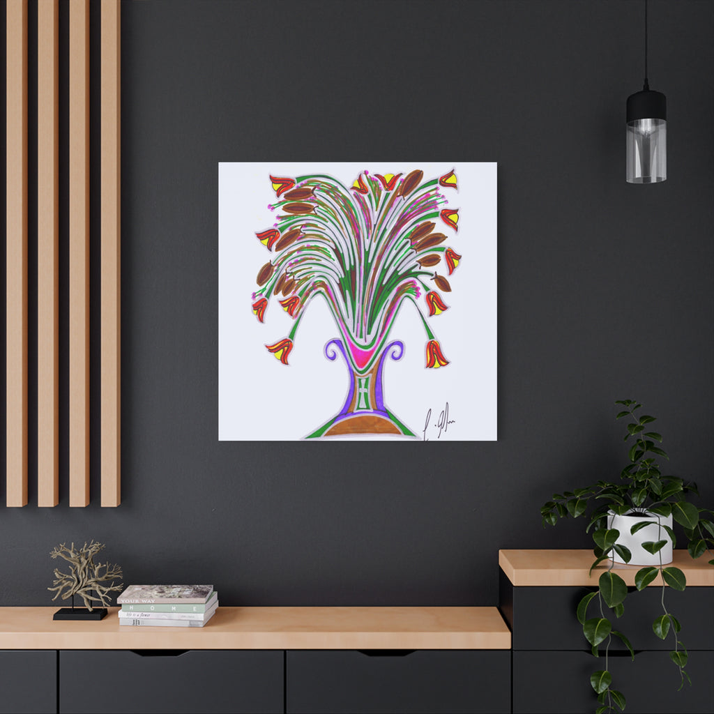 Botanical Burst Canvas Print — Colorful Floral Vase Wall Art