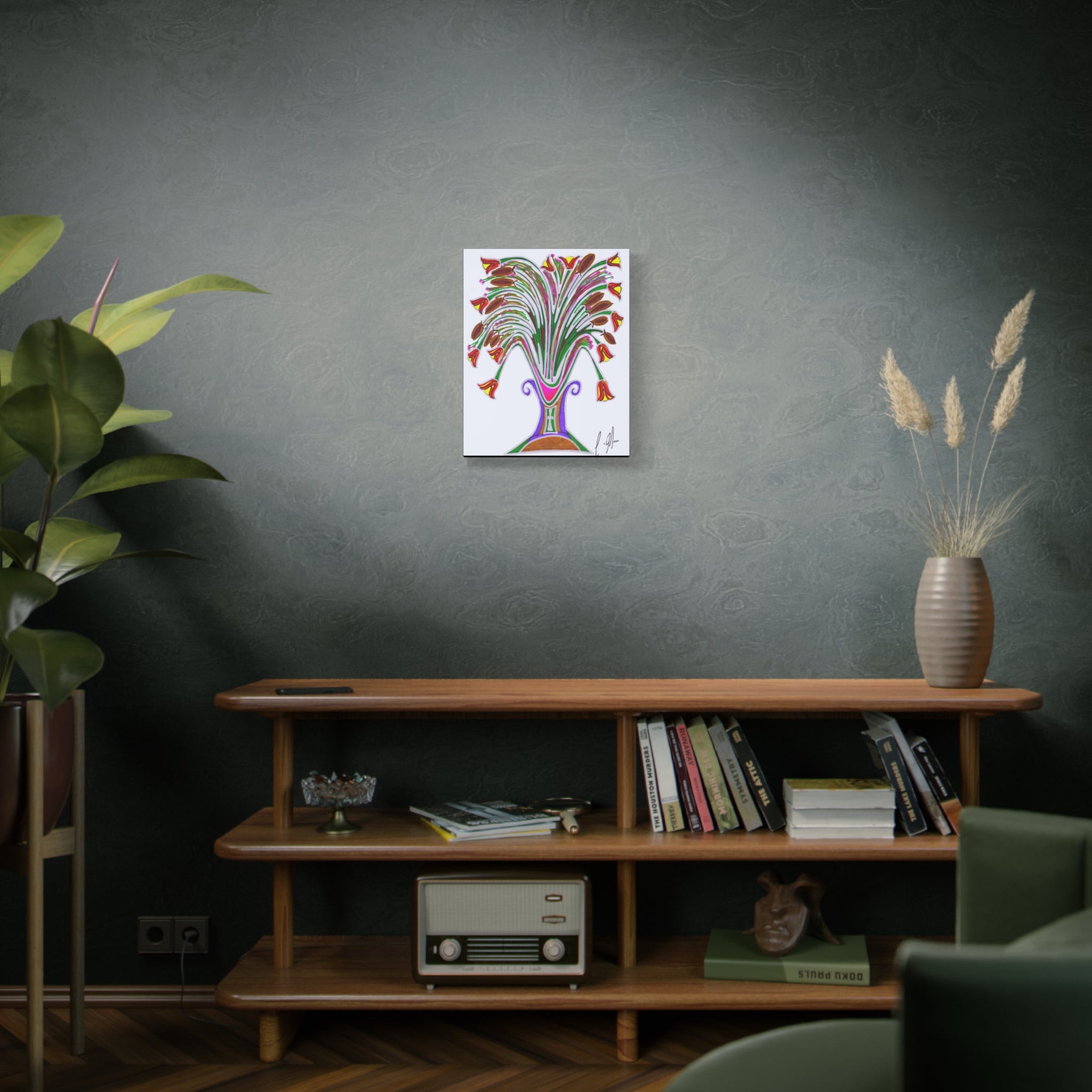 Wild Blooms in Painted Vase — Abstract Floral Matte Canvas Print — Stretched Wall Art (1.25" Depth)