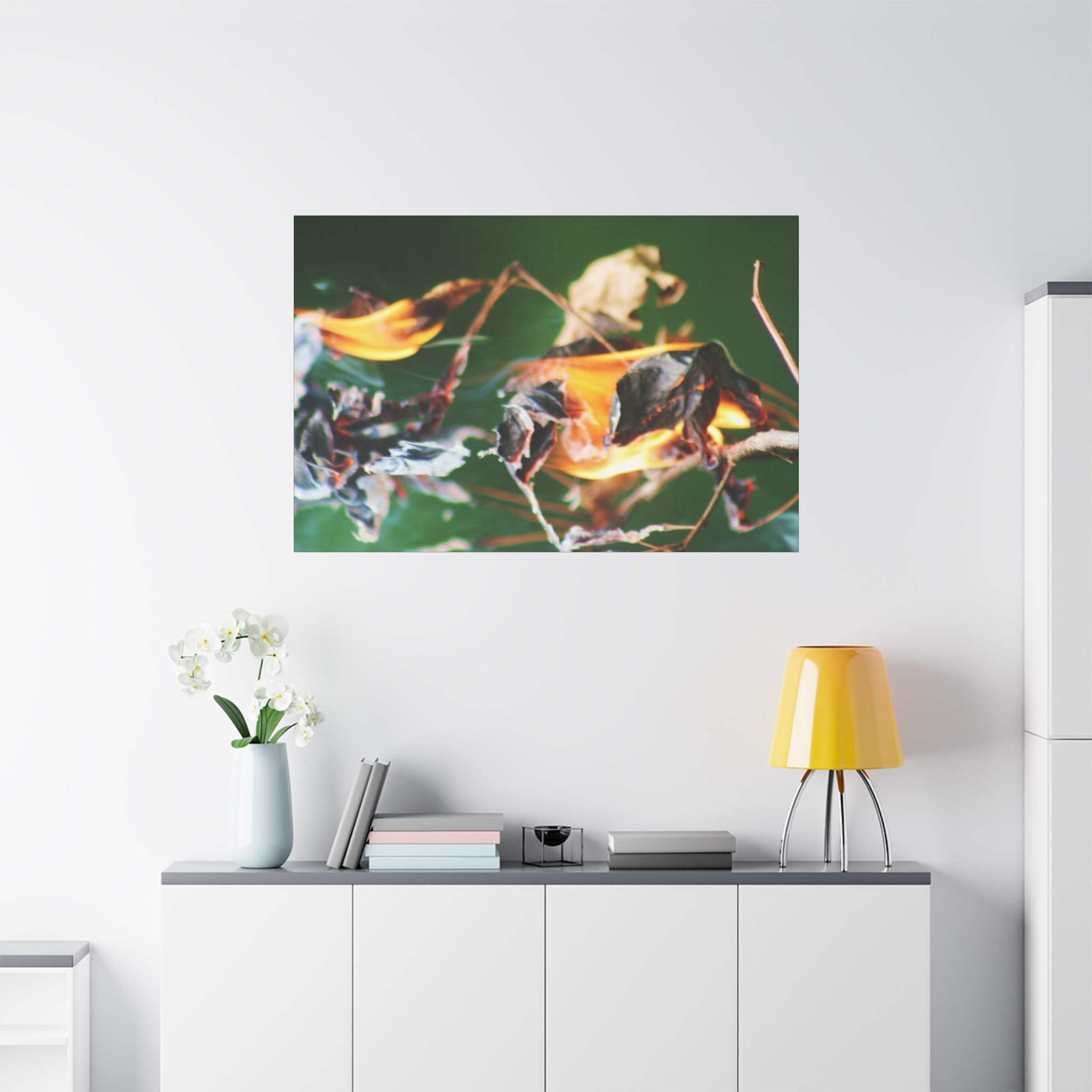 Flaming Leaves Matte Canvas Print — Nature Abstract Wall Art