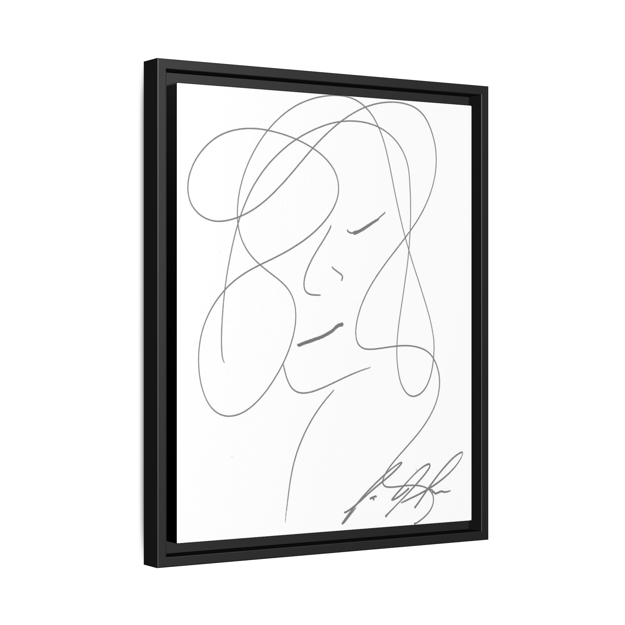 In Her Silence — Framed Matte Canvas Print — Feminine Line Art Wall Art