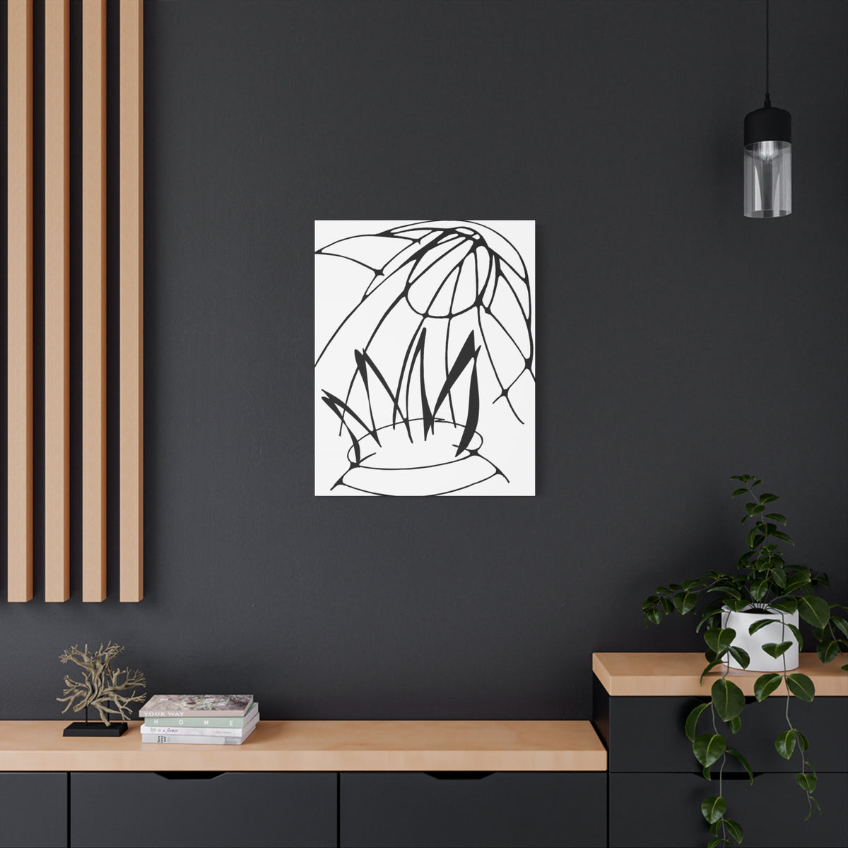 Out of the Fire — Matte Canvas Print — Abstract Black & White Line Art