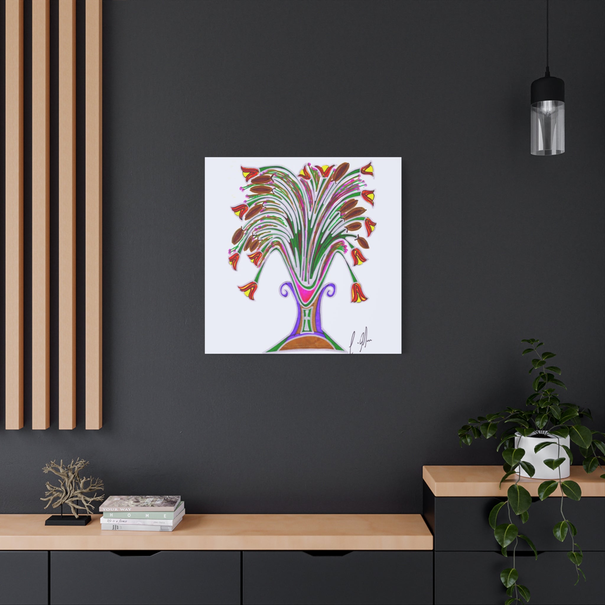 Botanical Burst Canvas Print — Colorful Floral Vase Wall Art