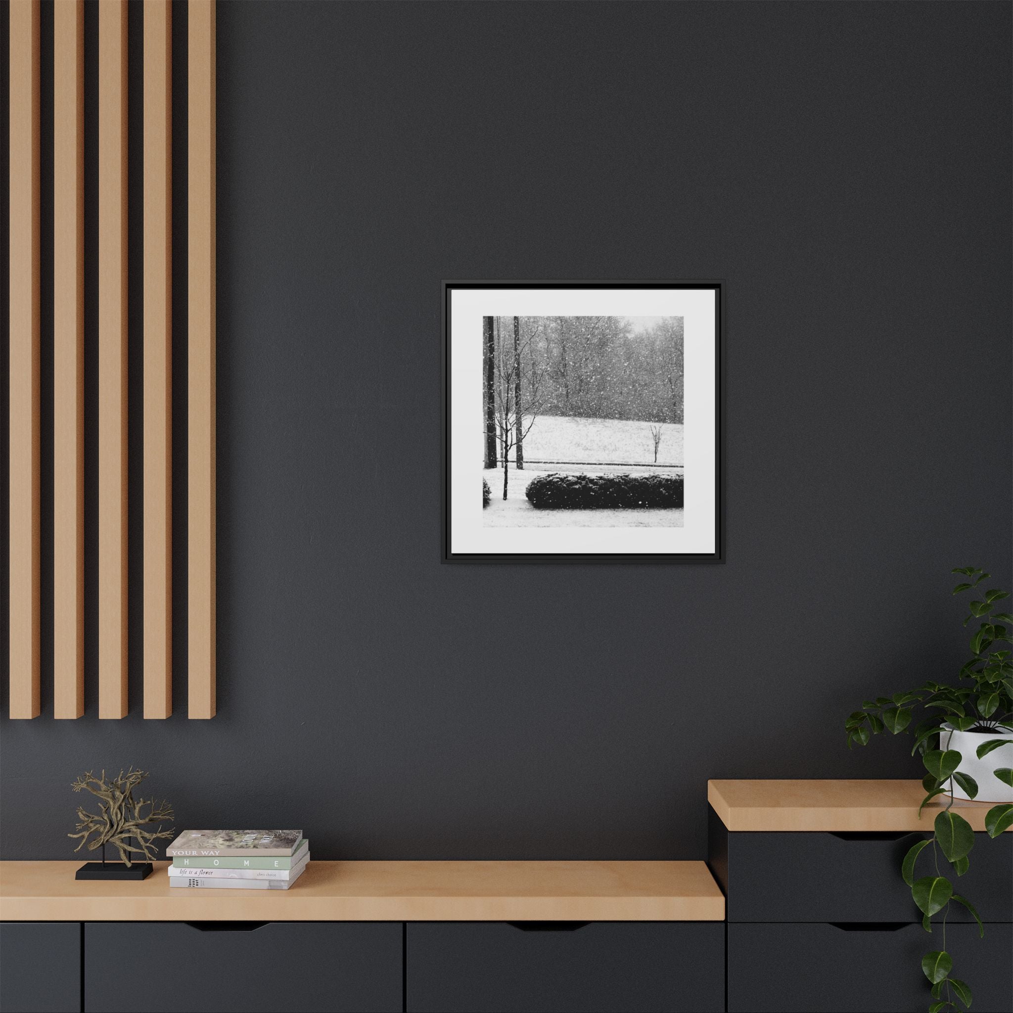 Snowing in the Park — Framed Matte Canvas Print — Winter Landscape Photography Wall Art