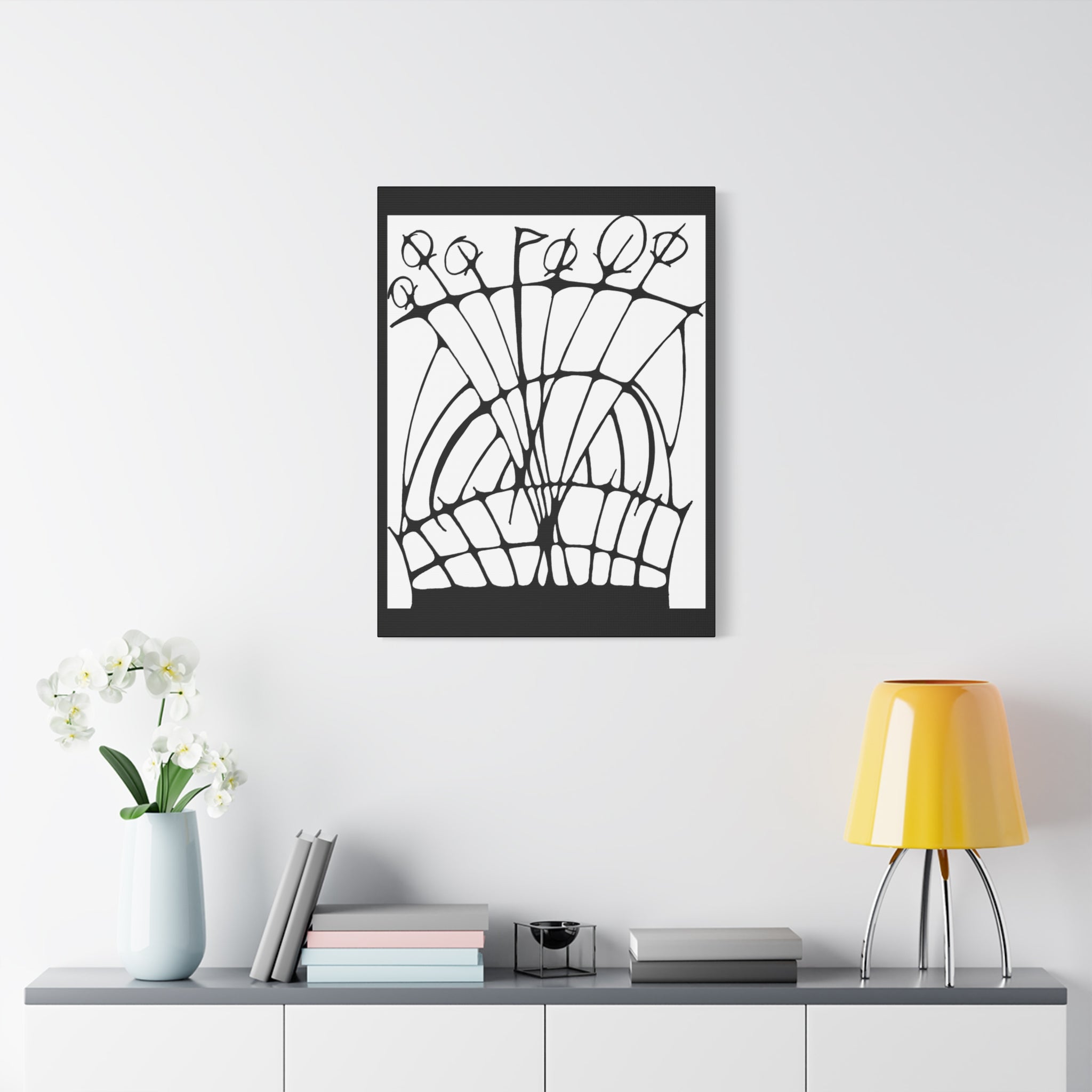 Abstract Black & White Floral Canvas Wall Art — Modern Stretched Matte Print