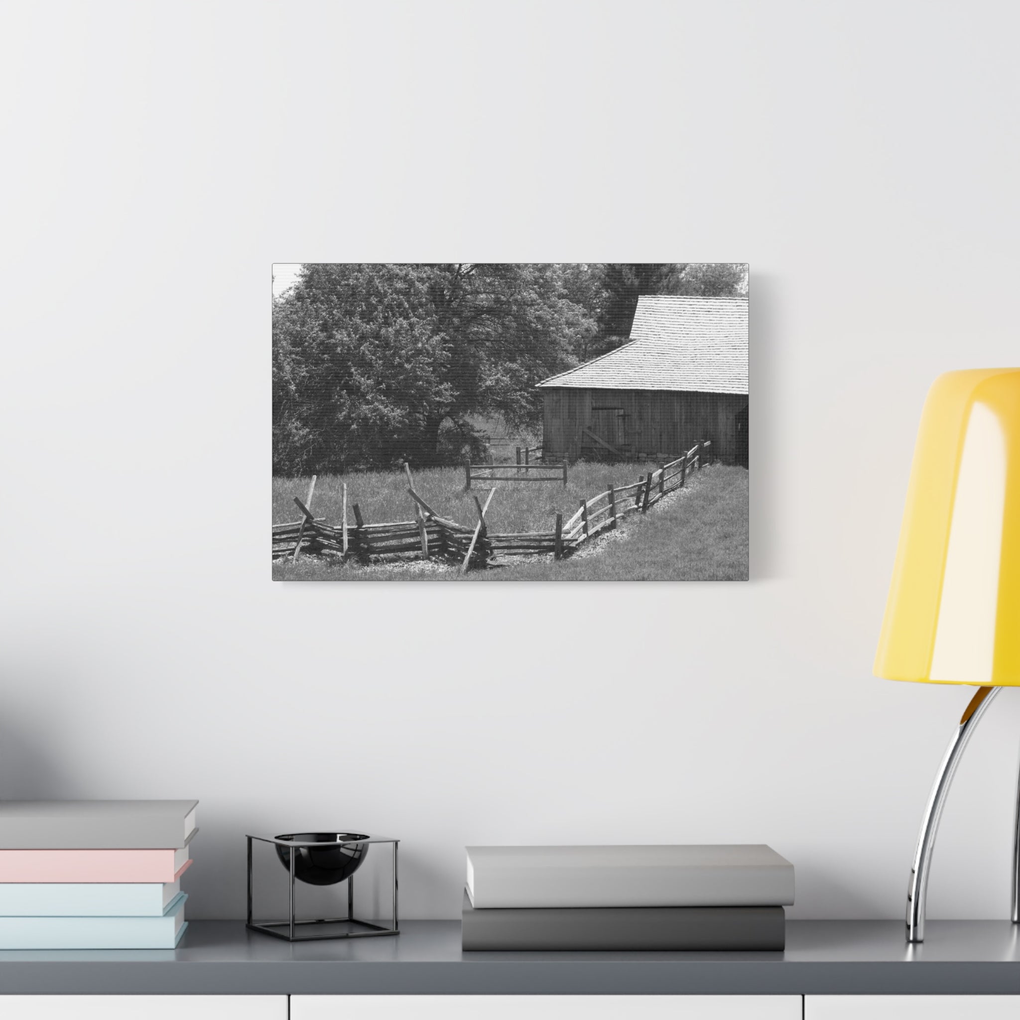Rustic Barn — Black & White Matte Canvas Print — Country Landscape Photography Wall Art