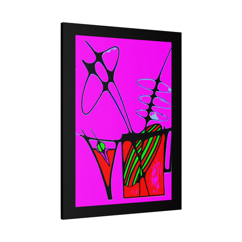 Abstract cocktails 2 framed canvas print — neon magenta pop art martini and highball glasses, bold black line art, bar wall art