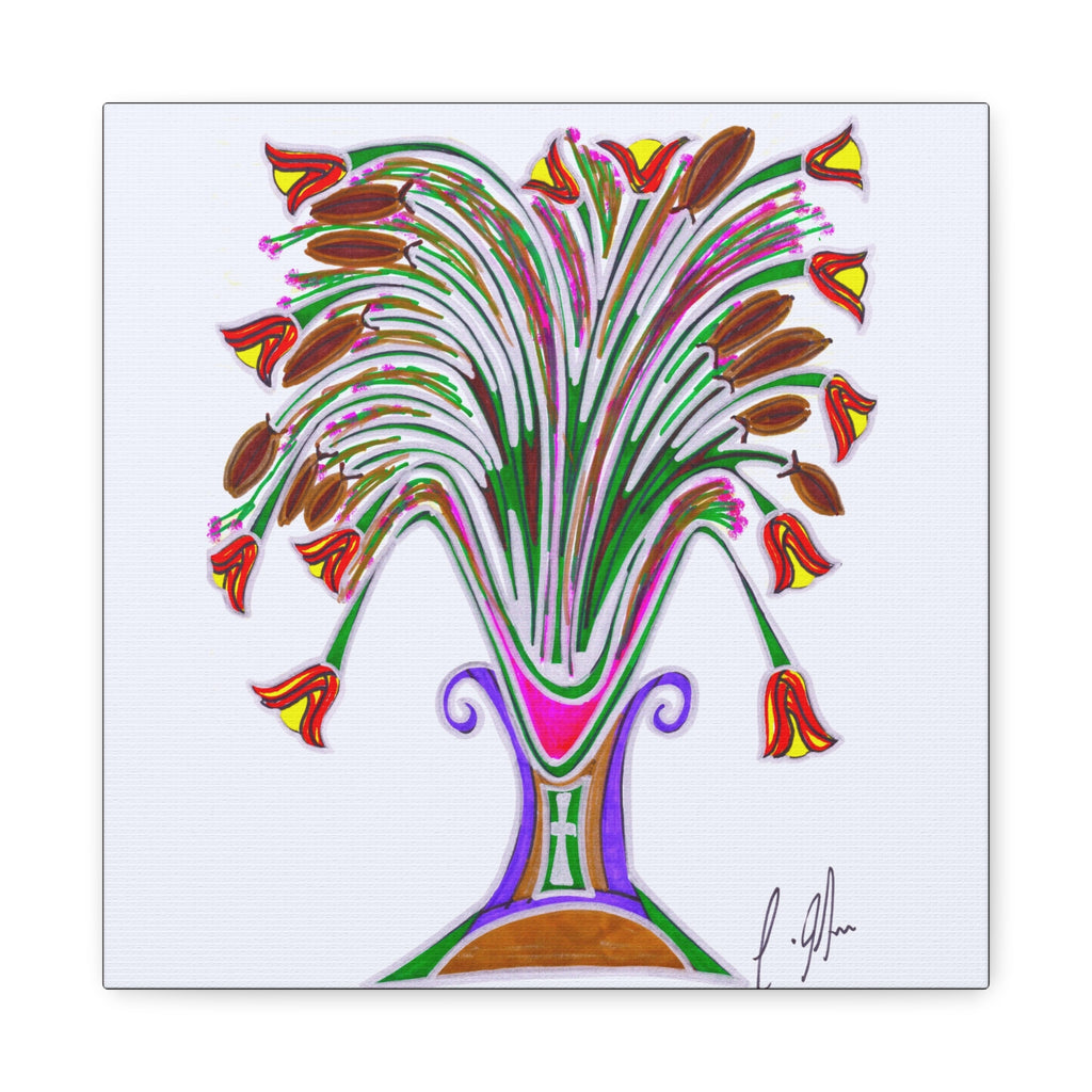 Botanical Burst Canvas Print — Colorful Floral Vase Wall Art