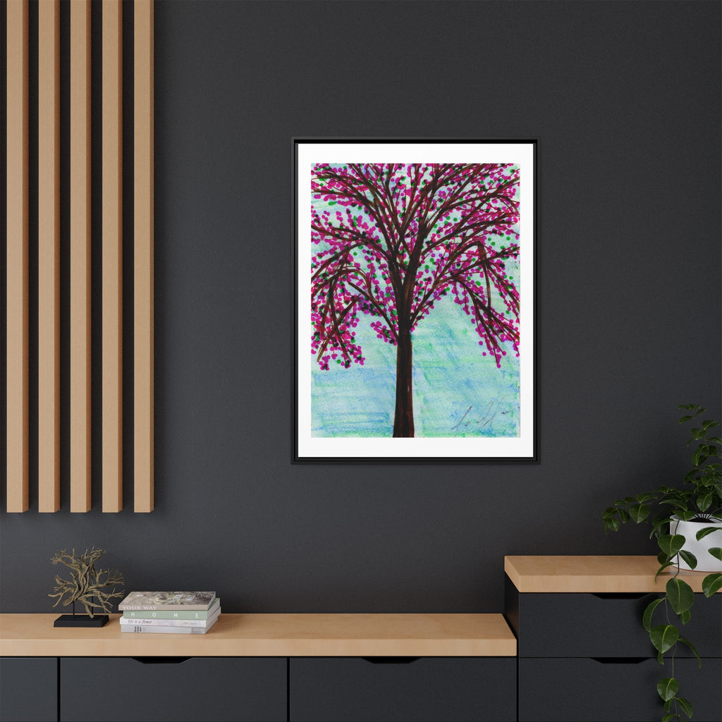 Pink Blossom — Framed Matte Canvas Print — Floral Tree Wall Art