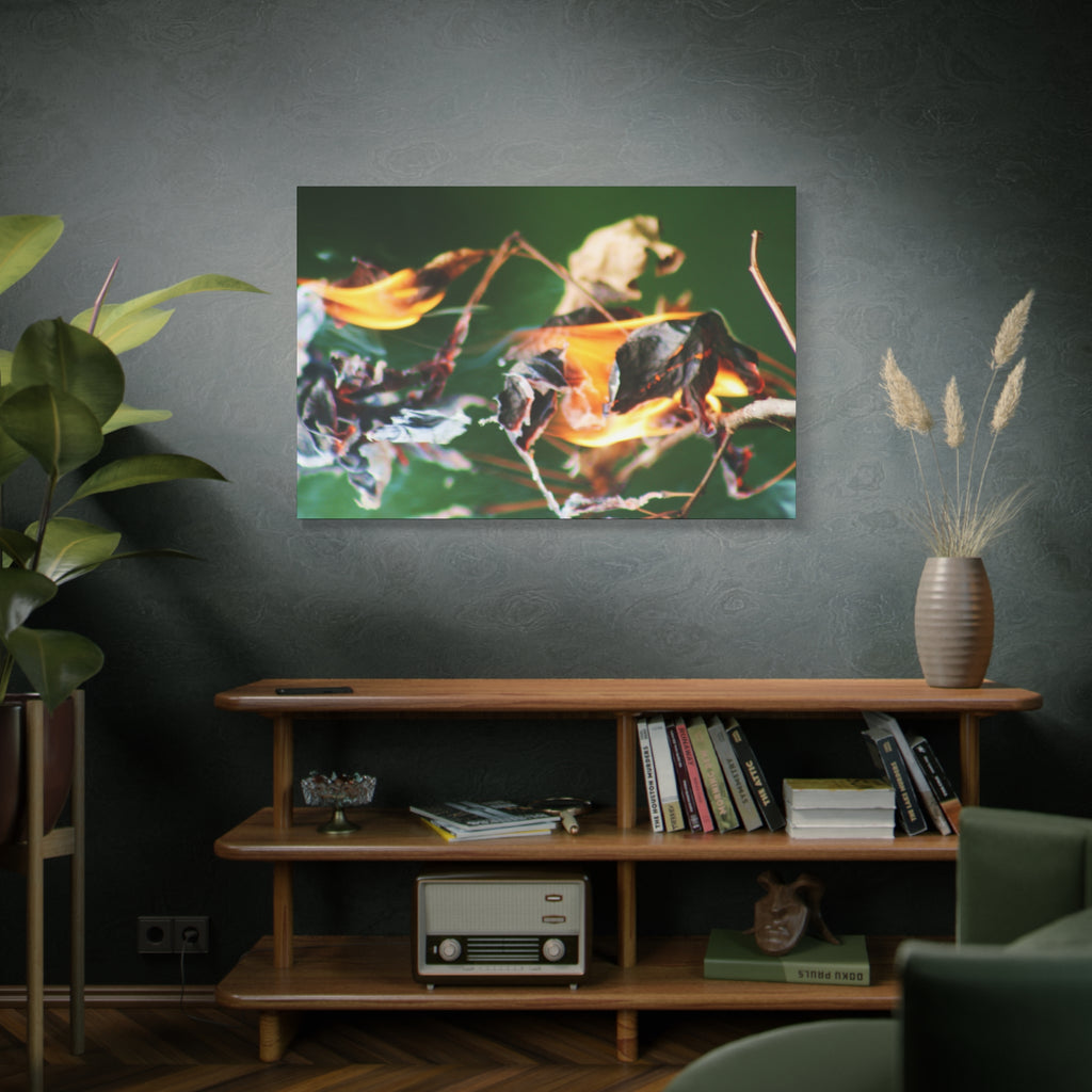 Flaming Leaves Matte Canvas Print — Nature Abstract Wall Art