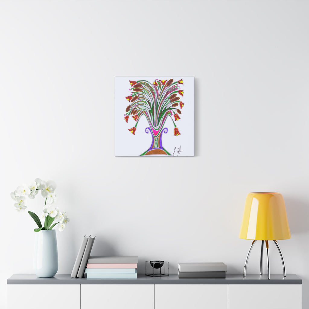 Botanical Burst Canvas Print — Colorful Floral Vase Wall Art