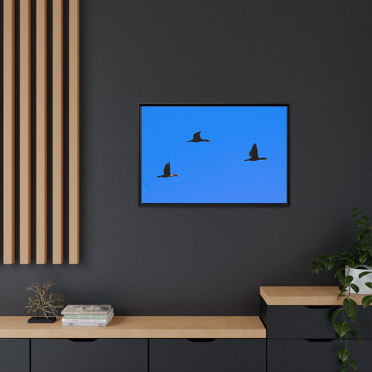 Open Skies — Framed Matte Canvas Print — Blue Sky Bird Photography Wall Art