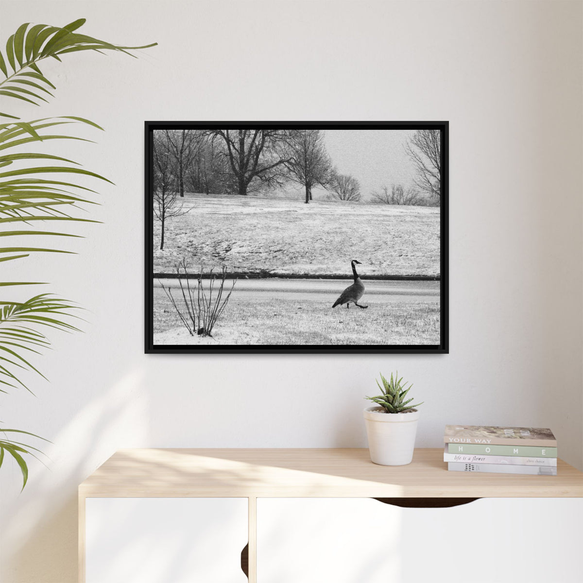 Unbothered — Framed Matte Canvas Print — Black & White Bird Photography Wall Art