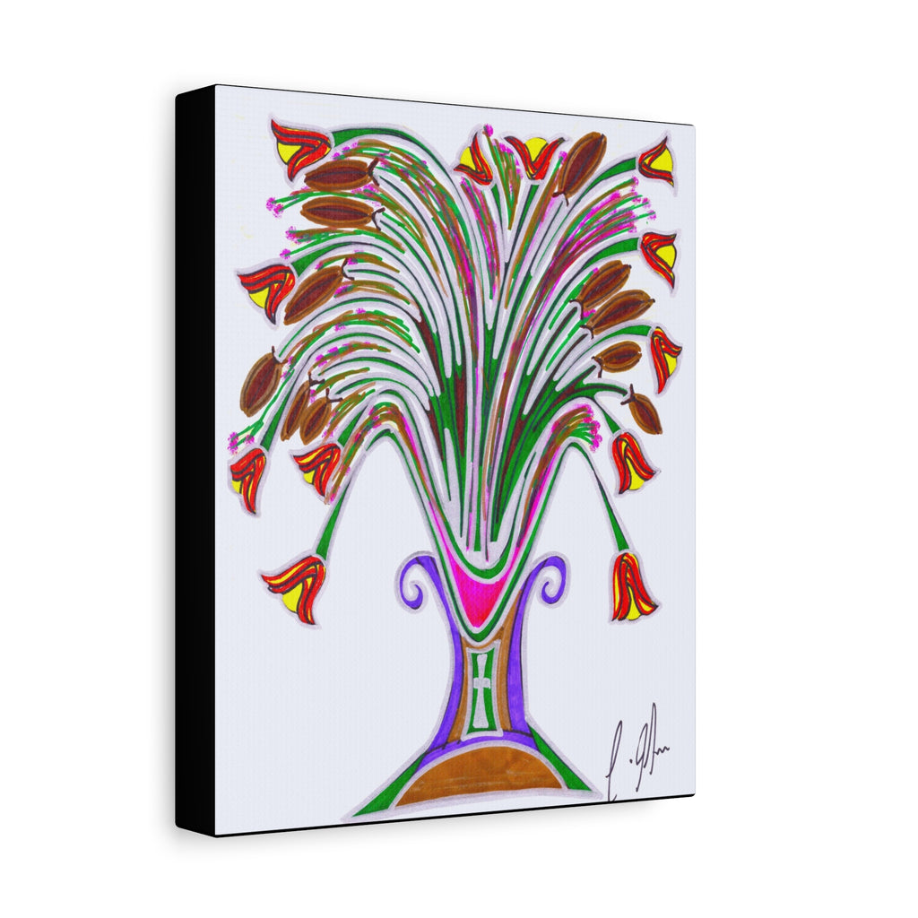 Wild Blooms in Painted Vase — Abstract Floral Matte Canvas Print — Stretched Wall Art (1.25" Depth)