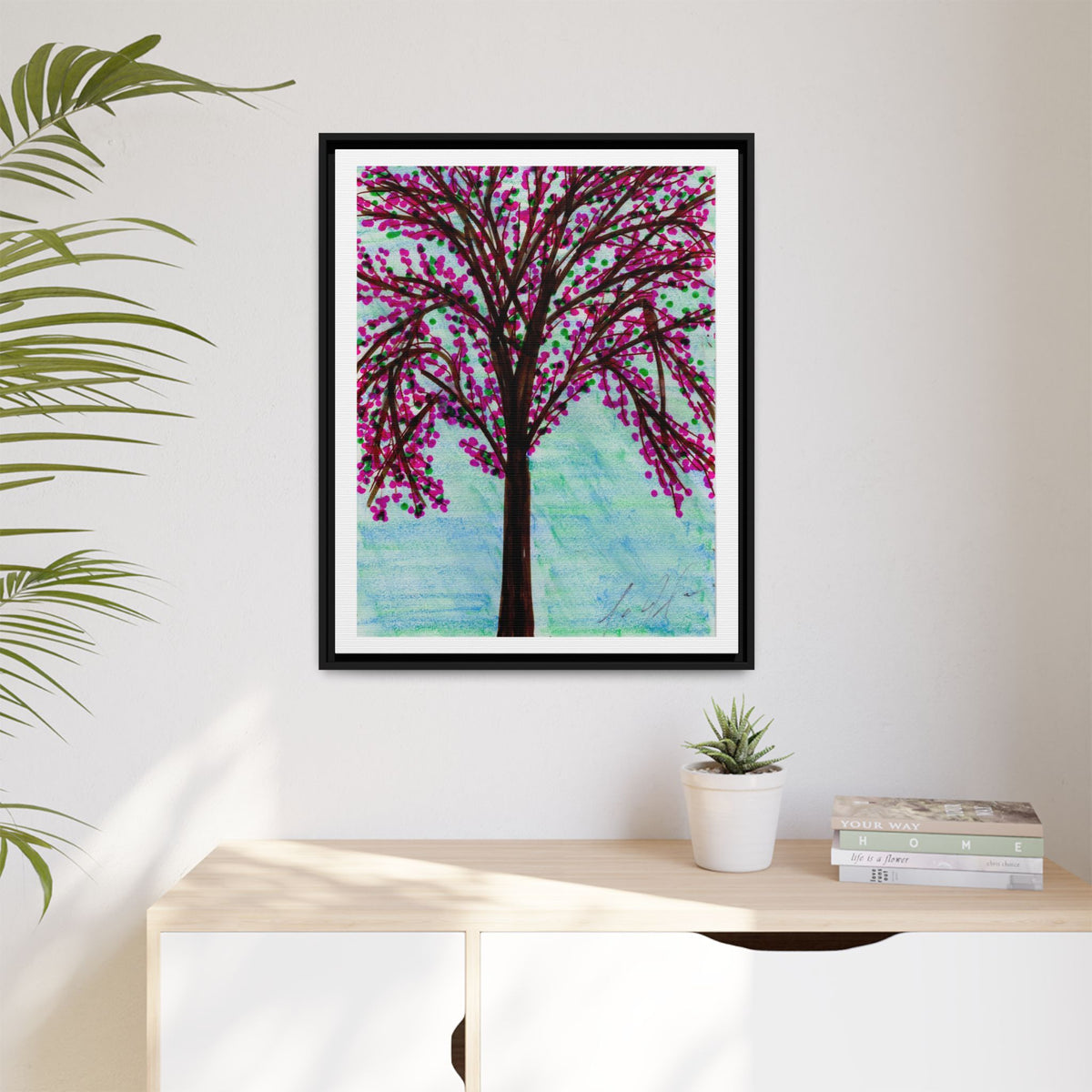 Pink Blossom — Framed Matte Canvas Print — Floral Tree Wall Art