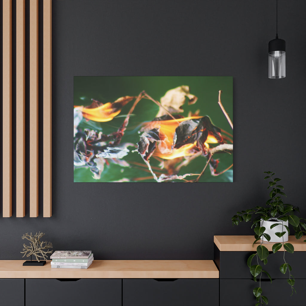 Flaming Leaves Matte Canvas Print — Nature Abstract Wall Art