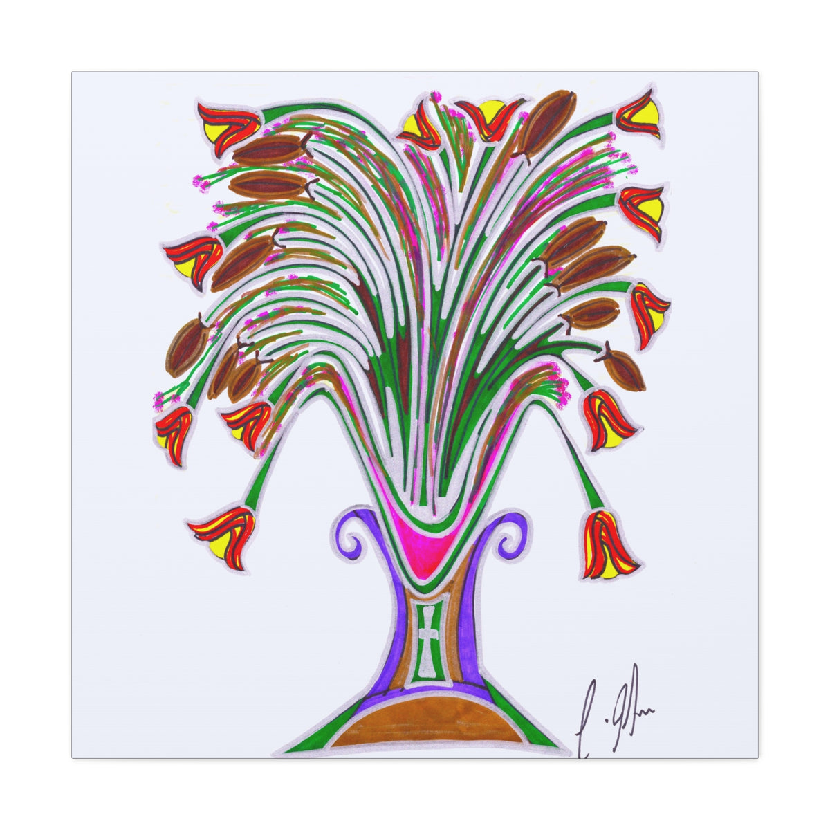 Botanical Burst Canvas Print — Colorful Floral Vase Wall Art
