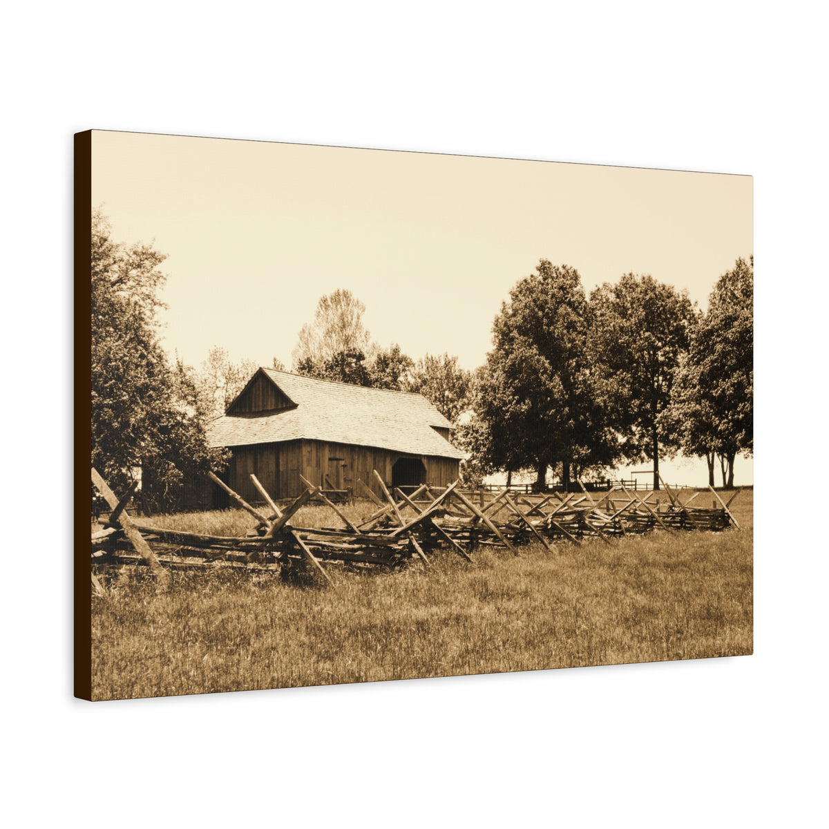 Quiet Acres — Matte Canvas Print — Sepia Barn Photography Wall Art
