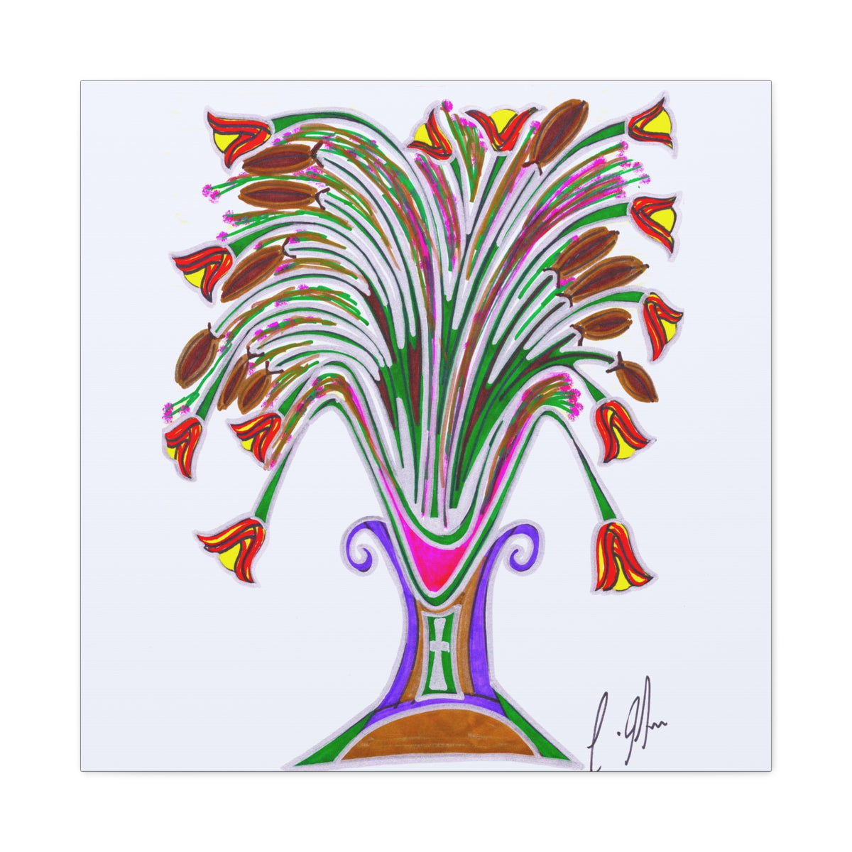 Botanical Burst Canvas Print — Colorful Floral Vase Wall Art