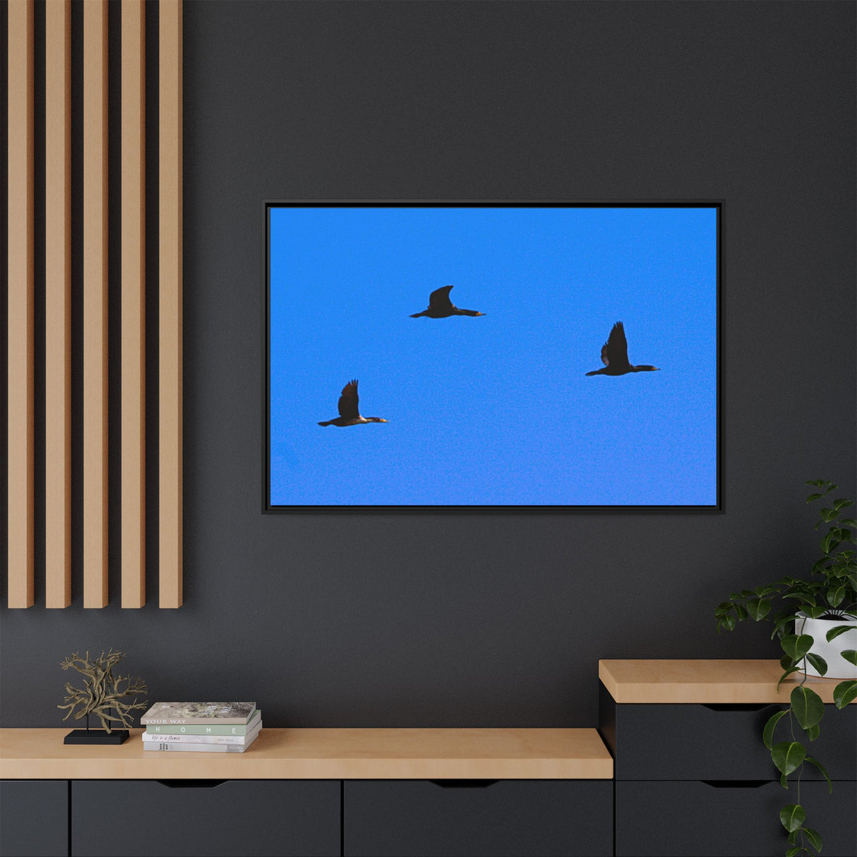 Open Skies — Framed Matte Canvas Print — Blue Sky Bird Photography Wall Art