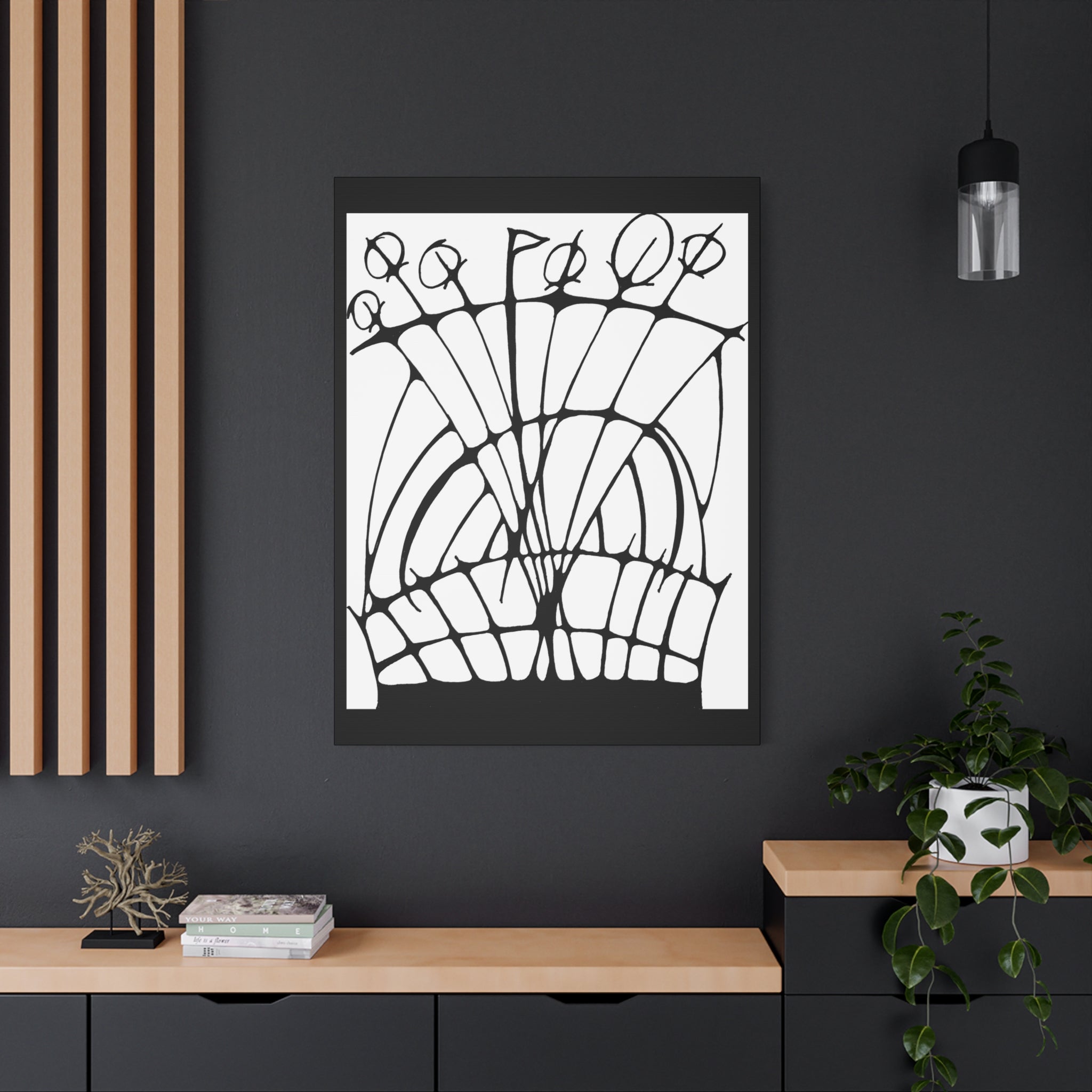 Abstract Black & White Floral Canvas Wall Art — Modern Stretched Matte Print
