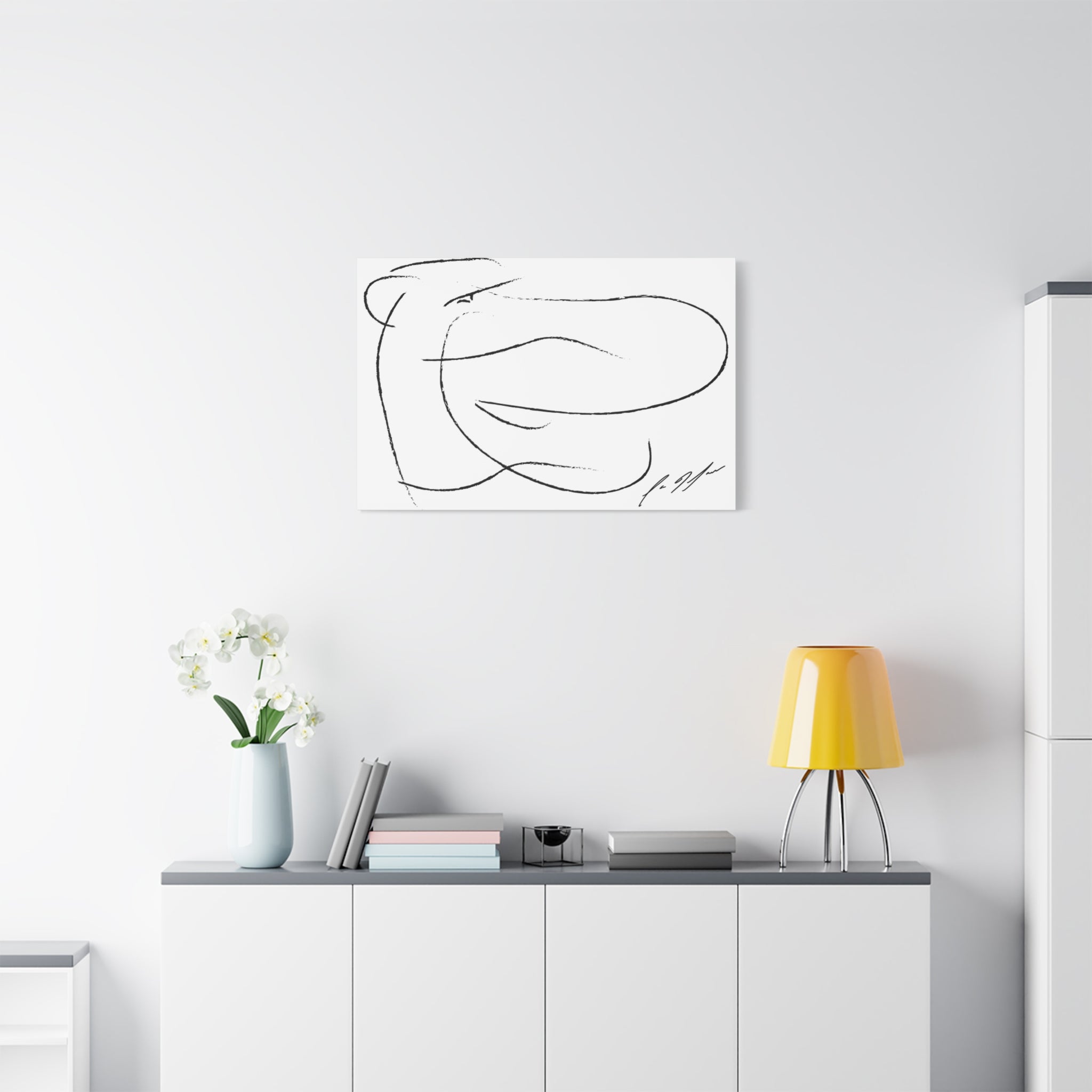 Minimalist Abstract Line Art Canvas — Black & White Stretched Matte