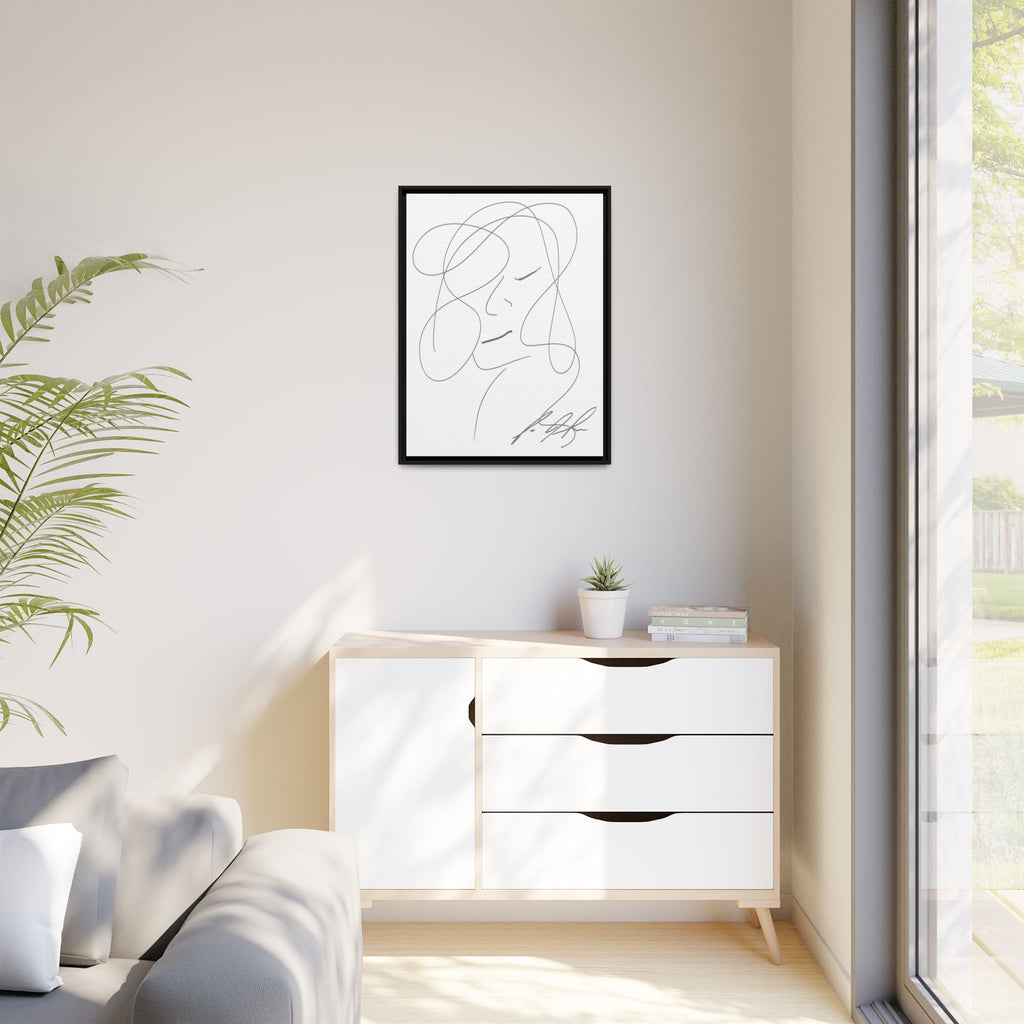 In Her Silence — Framed Matte Canvas Print — Feminine Line Art Wall Art