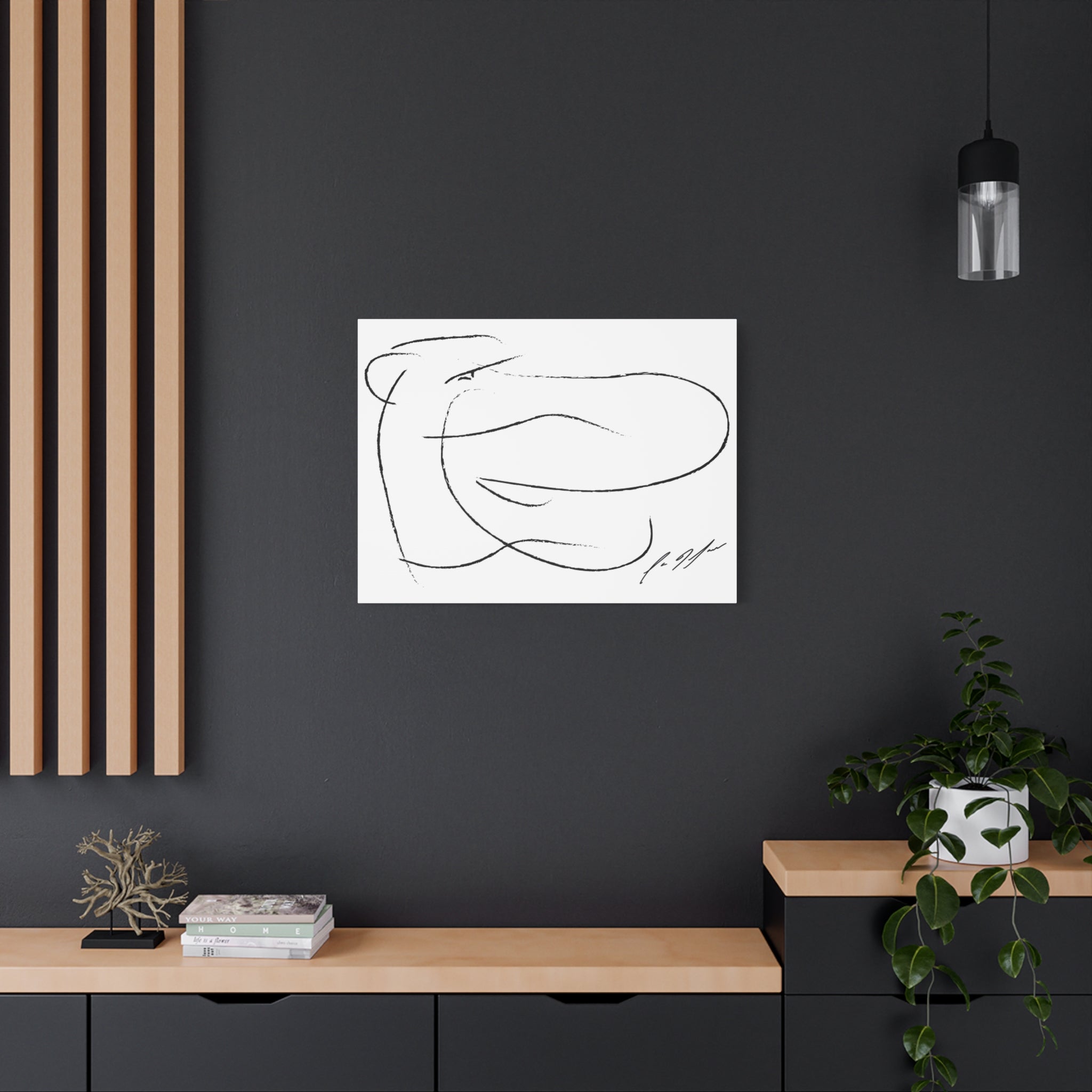 Minimalist Abstract Line Art Canvas — Black & White Stretched Matte