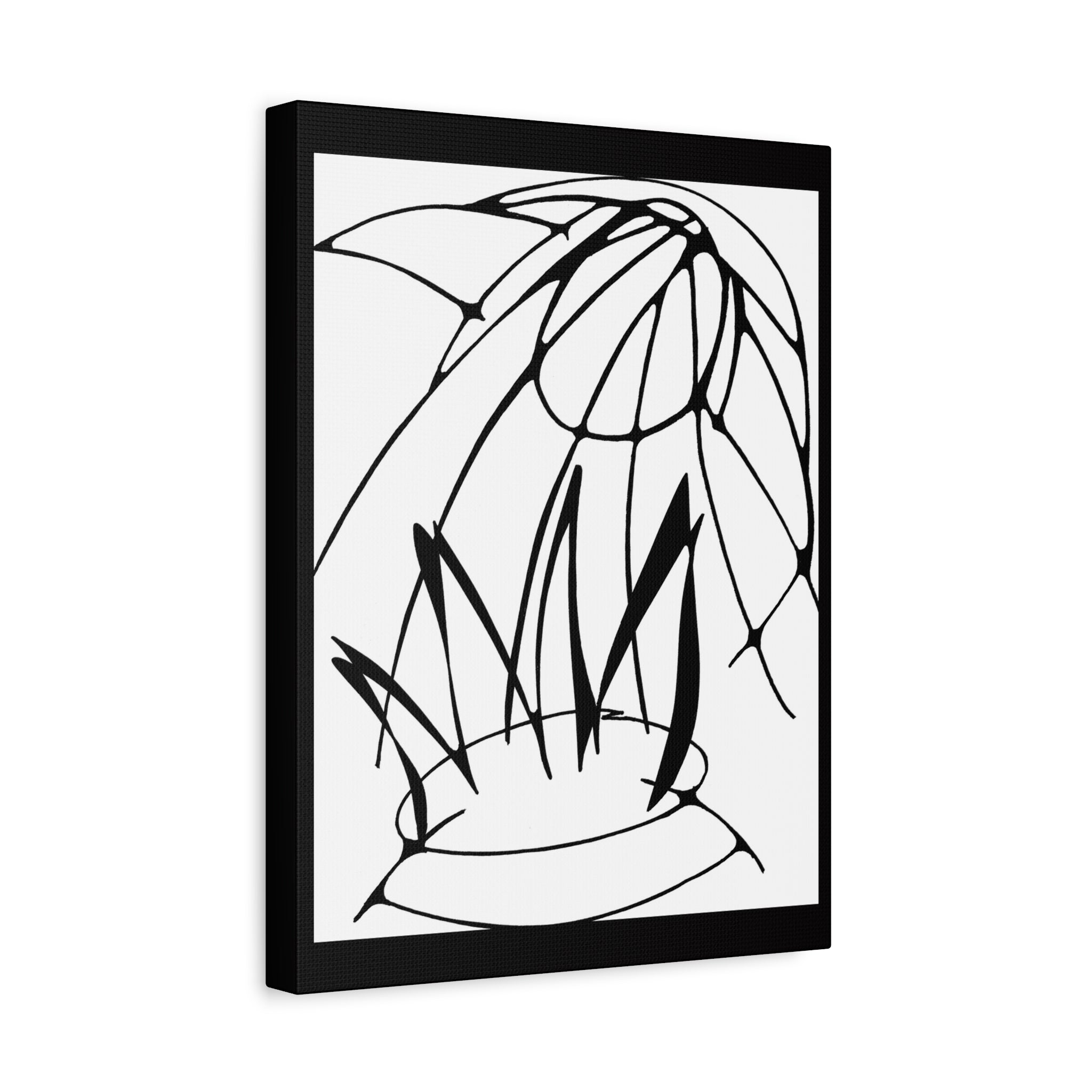 Bird of Prey, an eagle or hawk coming out of a pot of fire. Framed black and white abstract artwork on a white background