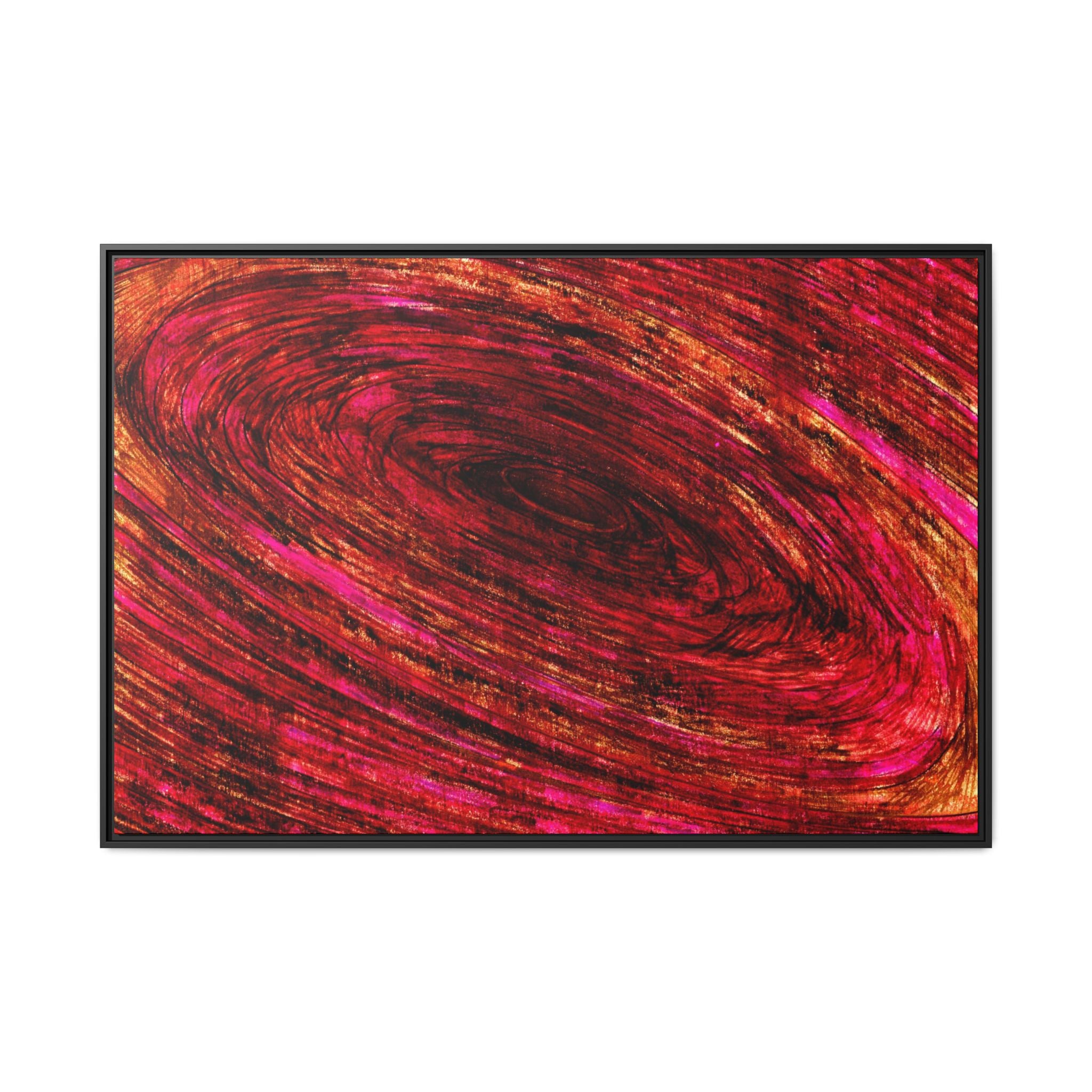 The Pull into The Still — limited edition framed canvas print, large format abstract wall art, red swirl design