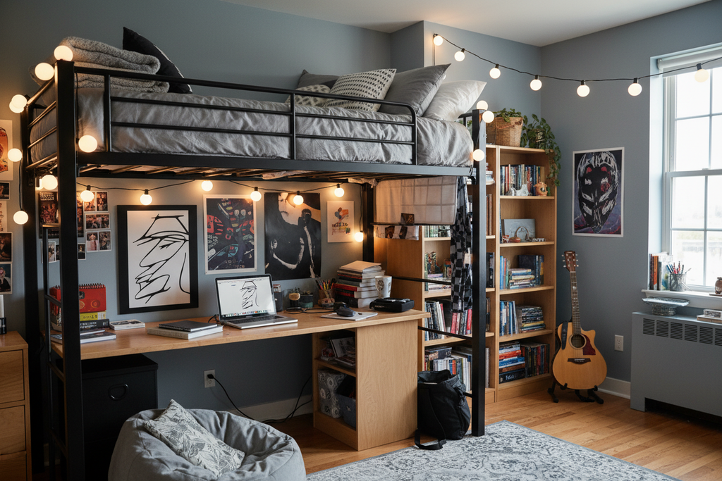 Abstract Warrior Face - College Dorm Mockup Abstract warrior face framed canvas print — bold black line art profile portrait, angular features, minimalist black and white wall art