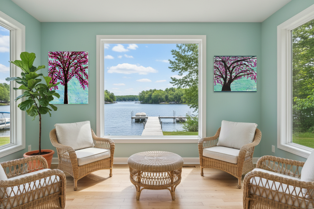 Blossom Tree & Pink Blossom — Window Centered Sunroom