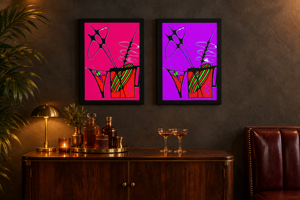 Cocktail pair in a charcoal and brass cocktail lounge