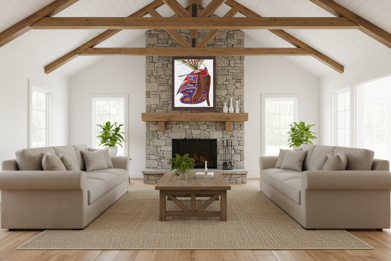 Farmhouse Fireplace — Brown Frame