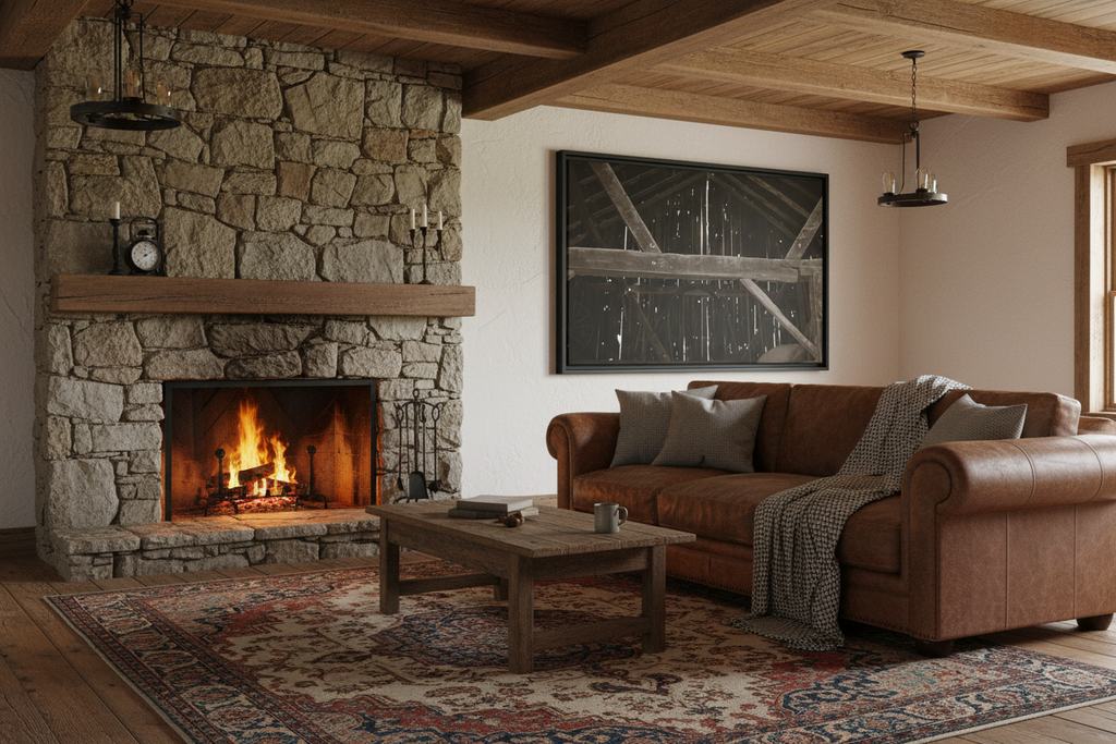 Rustic Barn Interior - Rustic Living Room Mockup